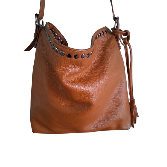 Laggo Handbags - Laggo Womens Large Pebbled Leather Slouchy Studded Boho Hobo Classy Shoulder Bag